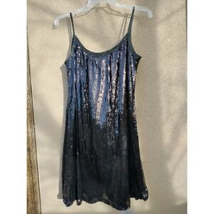AZIZ Black Sequin Slip Mini Dress Spaghetti Strap Party Occasion Size L